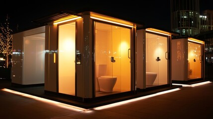 Luxury Portable Toilet illuminated by clear lighting, showcasing the premium materials and features of a high-end portable toilet for events