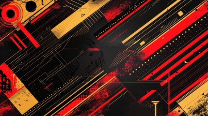 Abstract Deep Black, Crimson, and Gold Background with Cinema, Television, and Red Carpet Elements