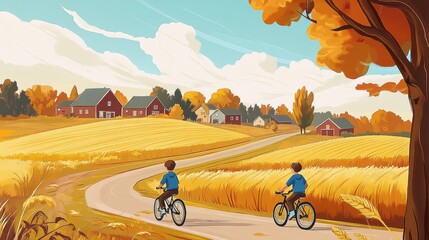 Beautiful natural scenery in autumn in illustration style