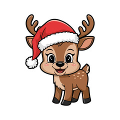 Cute Christmas Deer Cartoon Vector on a White Background.