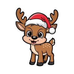 Cute Christmas Deer Cartoon Vector on a White Background.