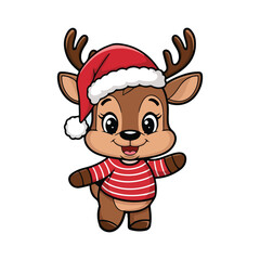 Cartoon Christmas Deer Design - Vector on a White Background.