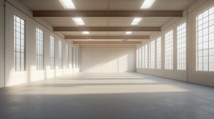 A large, empty room with white walls and windows