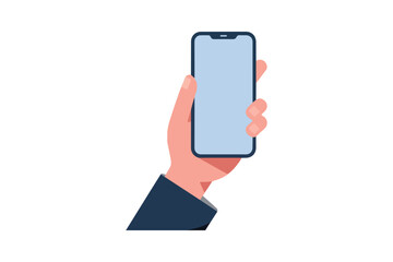 Human Hand with Smartphone - Flat Design Vector on White Background.