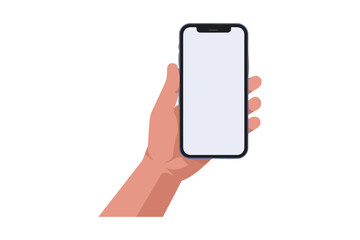 Human Hand with Smartphone - Flat Design Vector on White Background.