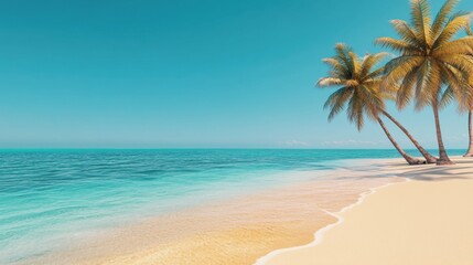 Vibrant 3D Summer Beach Background with Palm Trees