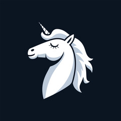 White Unicorn Head Vector Illustration with Mane and Horn.