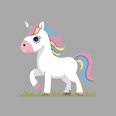 Vector Illustration of White Unicorn with Detailed Mane and Horn.