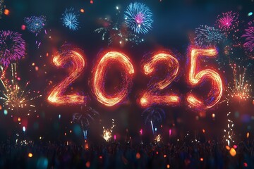 happy new year 2025 typography celebration by generative ai