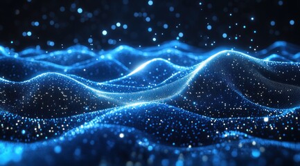 Abstract Blue Particles Waving, 3D Rendered Background