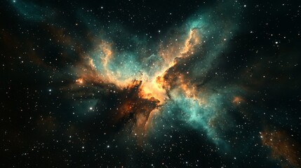 Fototapeta premium Nebula in Deep Space : A colorful, swirling nebula filled with stars, gas clouds, and light streaks in the vastness of space