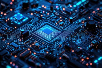 Obraz premium Intricate AI Chip Circuits in Close-Up View