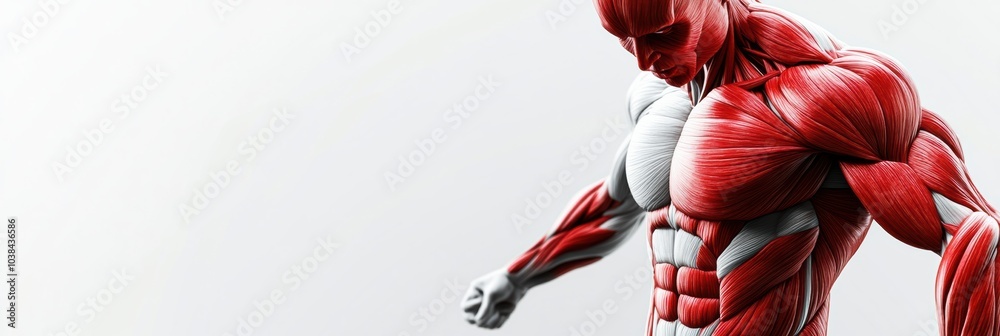 Poster This detailed close-up highlights the complex structure of human muscle, focusing on red and white fibers in an anatomical study. Generative AI