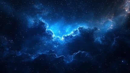 Early evening sky with a rich blue hue, dotted with stars and the faint glow of the galaxy stretching across.