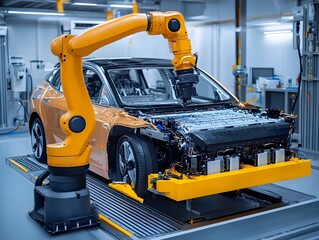 Robotic Arm Assisting in Electric Car Battery Maintenance at Advanced Repair Center