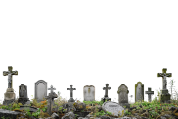 Families memorializing their deceased loved ones through graveside visits isolated on transparent background