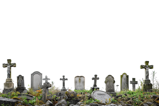 Families memorializing their deceased loved ones through graveside visits isolated on transparent background