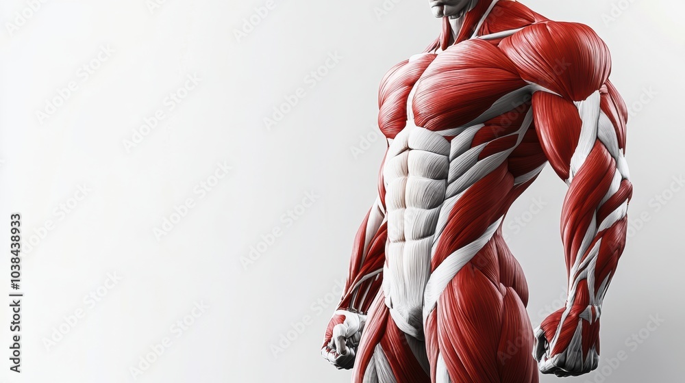 Poster this detailed 3d representation showcases a close-up view of red and white muscle fibers, highlighti