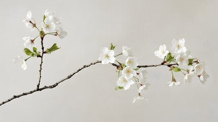 Obraz premium Single branch of white cherry blossom flowers isolated, copy space or text space