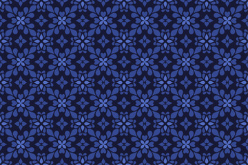 Blue Floral Batik Seamless Pattern
