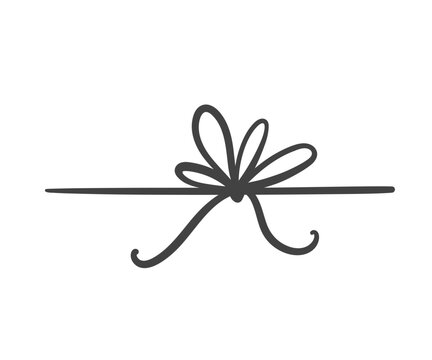 Bow knot with multiple loops on rope line icon. Outline hand drawn flourish decor of gift wrap, vintage border element of greeting invitation card. Present mascot, simple bow icon vector illustration