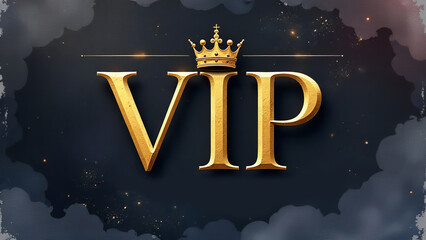 the inscription VIP in gold letters on a black background, premium VIP card with gold elements and crown