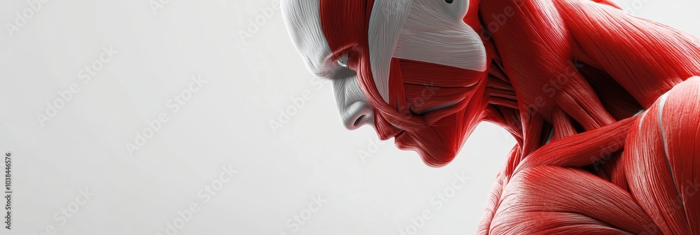 Fototapete this close-up depicts a striking 3d representation of human muscle structure with red and white tone