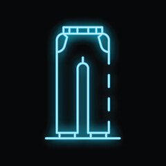 Blue glowing neon line men pants icon isolated on black background