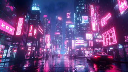 Towering buildings dominate the retro cityscape, streets below decorated with glowing neon street art, capturing the energy and creativity of urban life