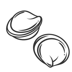 Two dumplings, pelmeni line icon. Outline hand drawn vintage boiled in water pelmen, stuffed with minced meat of round shape. Russian food mascot, simple homemade dumplings icon vector illustration