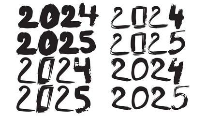 Various options for the New Year 2025 typographic design elements set, design elements for card, logo different text design banner templates collection isolated on background, New Year concept