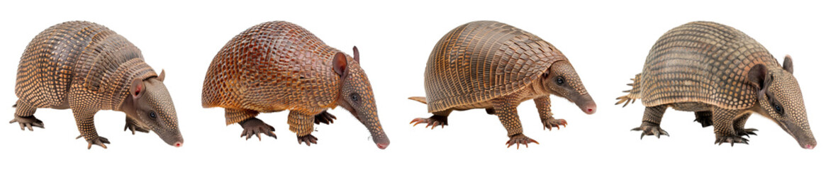 Collection of Armadillos Isolated on Transparent Background