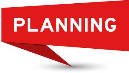 Red color speech banner with word planning on white background