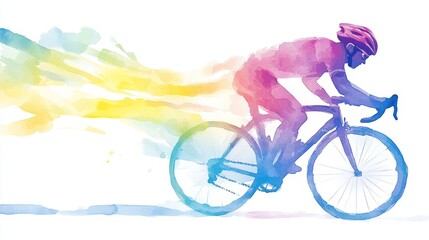 Fototapeta premium A vibrant watercolor of a cyclist in motion, showcasing speed and energy with colorful trails behind.