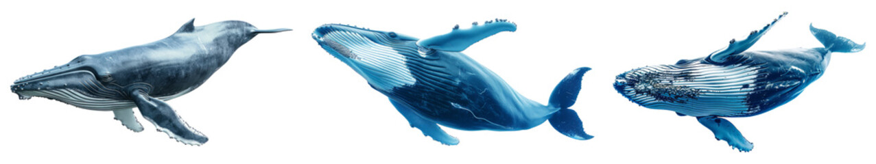 Collection of Whales Isolated on Transparent Background