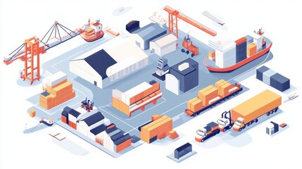 Obraz premium Efficient logistics system with various transportation methods in one illustration