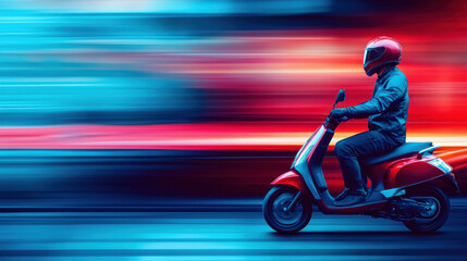 Fototapeta premium Fast Delivery on Scooter in Urban Setting