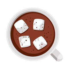 Cocoa with marshmallows sprinkled with cinnamon isolated on a transparent background