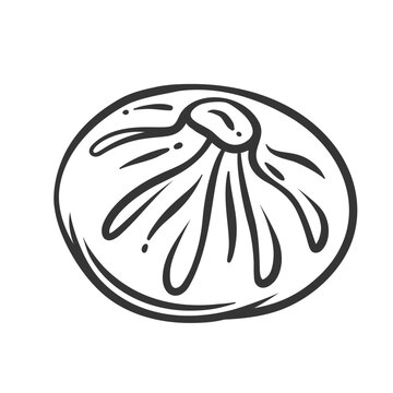 recommend clip art: Baozi dumpling line icon. Outline hand drawn Dim sum food element, bao bun. Traditional Chinese, Taiwan cuisine mascot, dumpling with dough and minced meat of round shape icon vector illustration