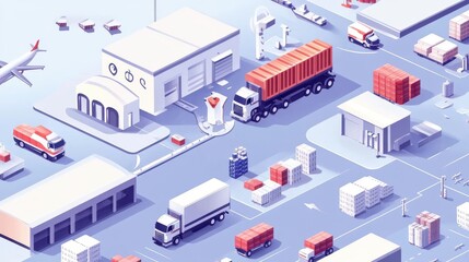 Modern logistics network with trucks, planes, and ships in motion
