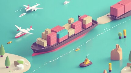 Multi-modal logistics system with airplanes, trucks, ships, and trains