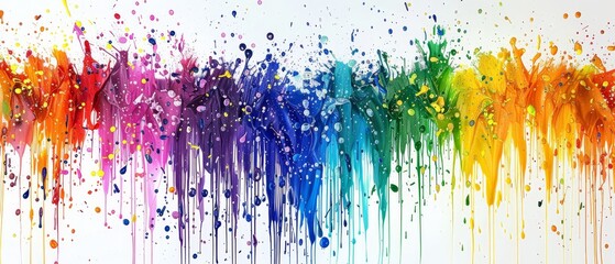 Fototapeta premium Vibrant Colorful Paint Drips on White Background
