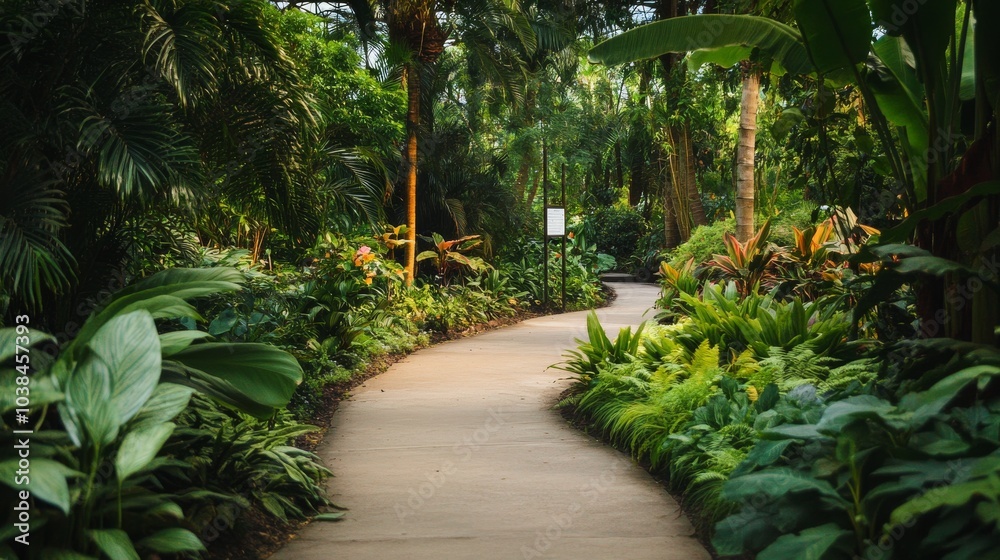 Aufkleber a serene botanical garden with meticulously curated plant collections and peaceful pathways, gardeni
