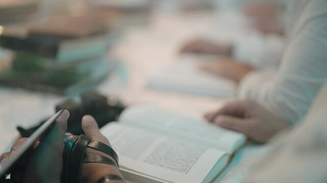 Jewish books reading turning pages of Torah