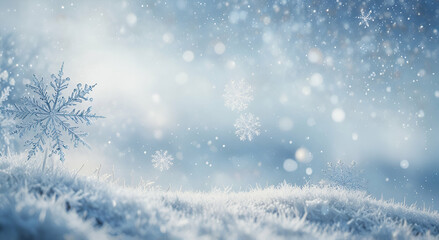 Naklejka premium Whispers of Winter. Delicate Snowflakes Grace the Frosty Landscape Amidst a Soft Snowfall
