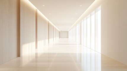 Obraz premium A long hallway with white walls and a white floor