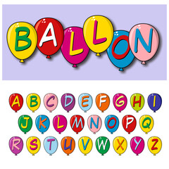 Alfabeto per scrivere con palloncini colorati. Font carattere editabile