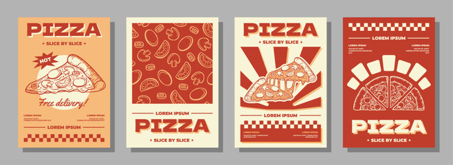 Vintage Pizza Poster Design Collection Featuring Classic Illustrations, Bold Typography, and Retro-Inspired Colors.