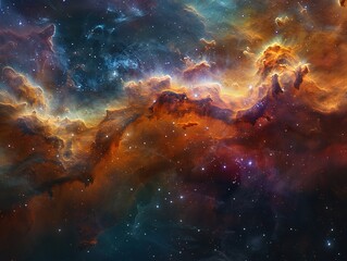 Fototapeta premium A vibrant cosmic nebula showcasing colorful gases and stars in a vast universe.