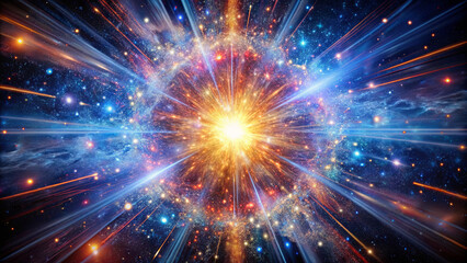 A stunning cosmic explosion, showcasing vibrant colors and swirling energy patterns that illustrate the beauty of the universe in motion
